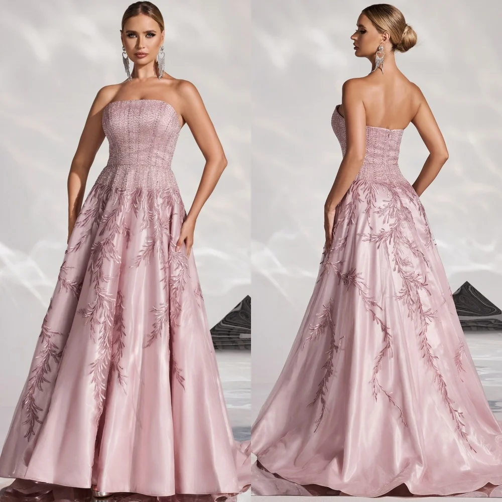 

Customized Sizes Available Charmeuse Sequined Flower A-line Strapless Long Dresses Bespoke Occasion Sparkle