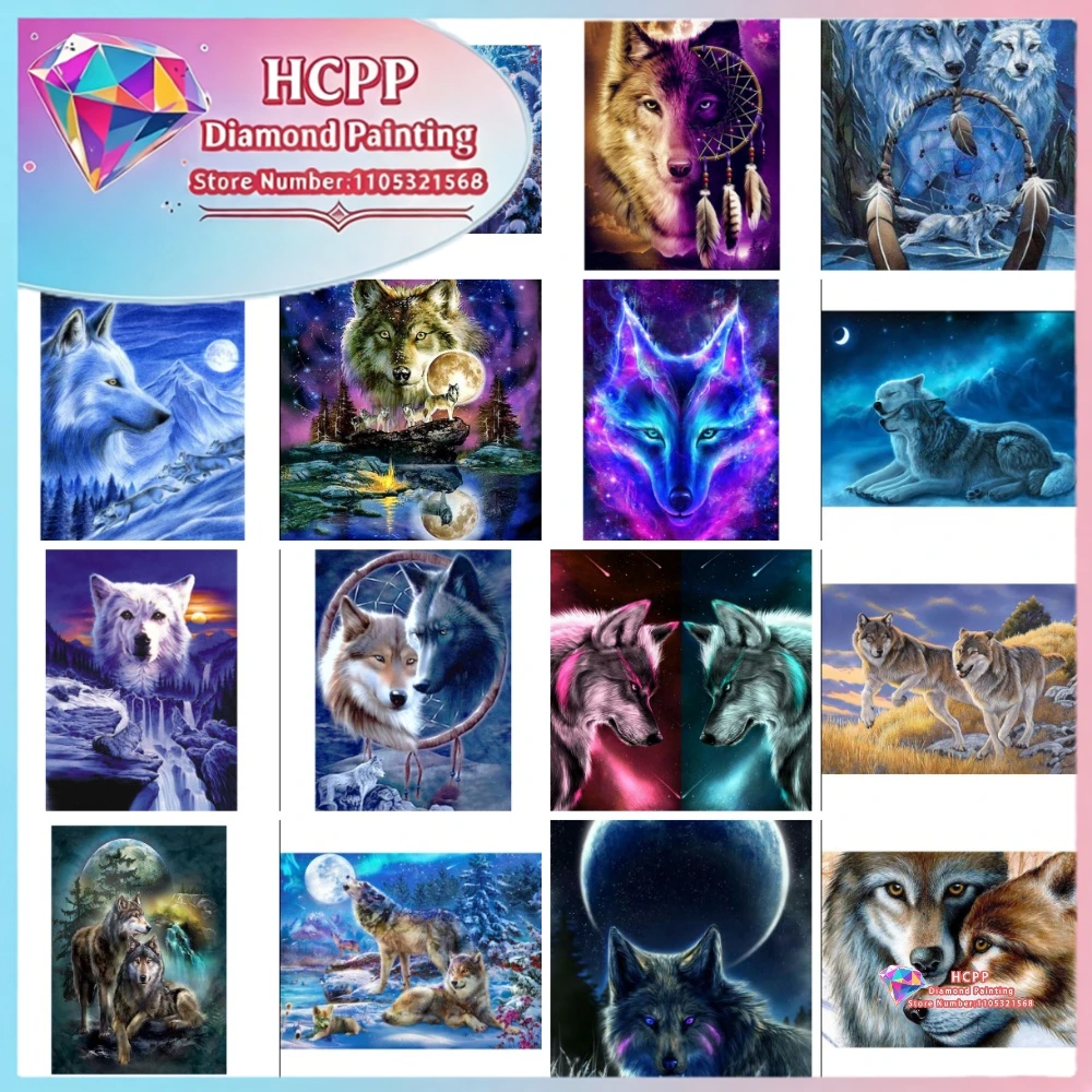 Wolfmond-Landschaft Diamant-Malerei-Set Quadratische Runde Diamanten 5D DIY Mosaik Handgemachte Kunst Einzigartiges Exquisites Geschenk Handwerk Heimdekoration