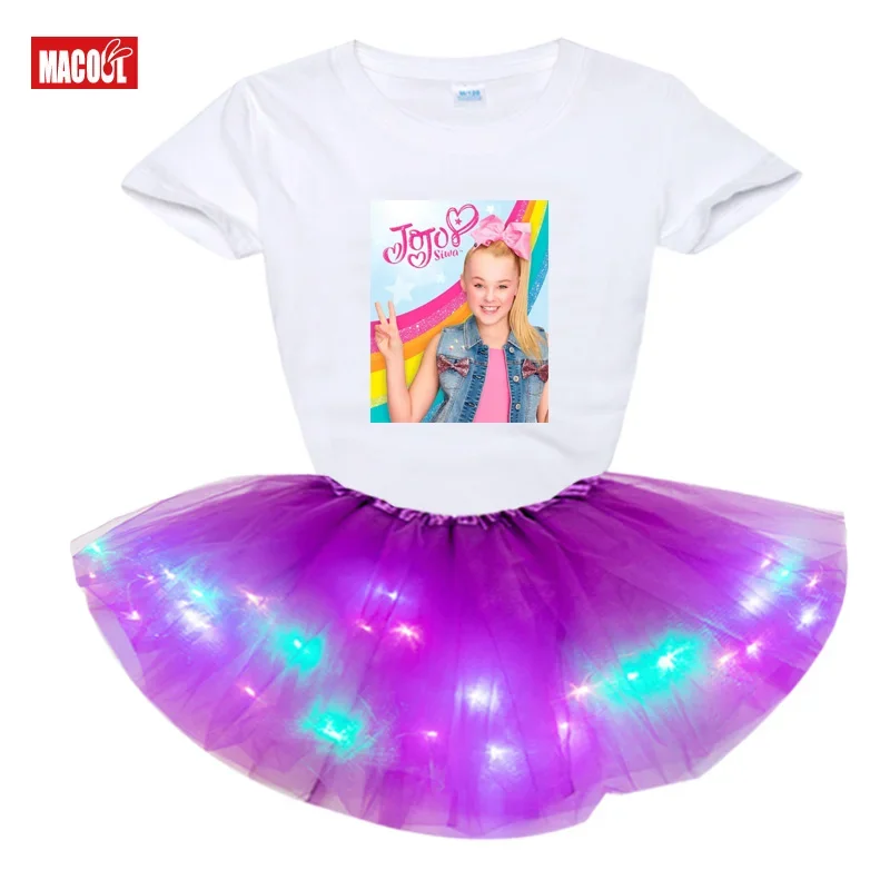 Jojosiwa Clothes for Kids Girls Clothing Sets Fashion Light LED Tutu Dress+t Shirt 2 Pcs Set Children Girl Clothing Outfit Set