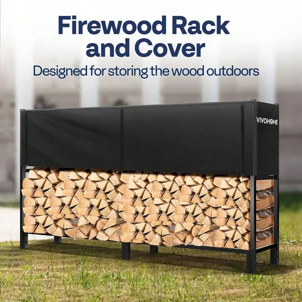 Heavy Duty 8 ft 1/2 Cord Firewood Rack w/ Cover Combo Log Holder Up to 3300 lbs