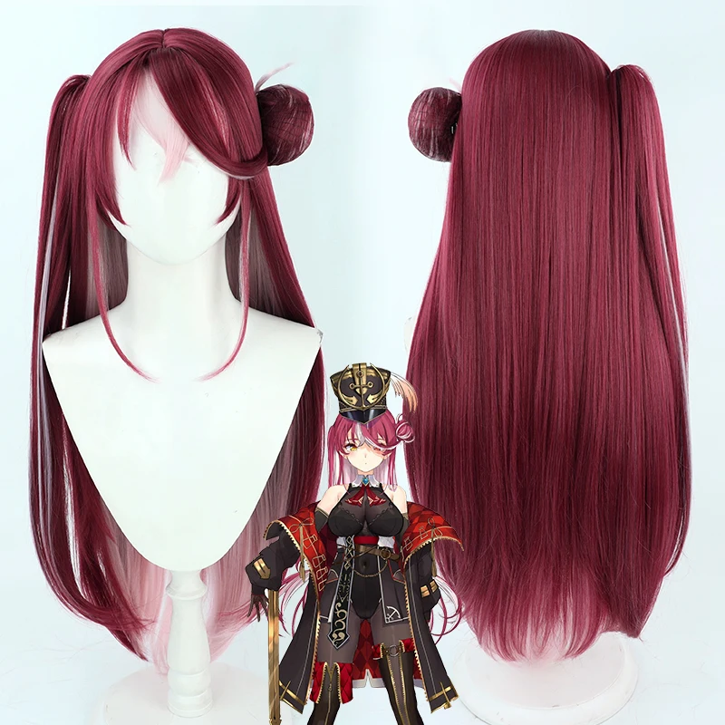 

New Hololive Vtuber Houshou Marine Cosplay Wig 85cm Long Red Pink Mixed Bun Straight Heat Resistant Synthetic Hair Halloween Wig