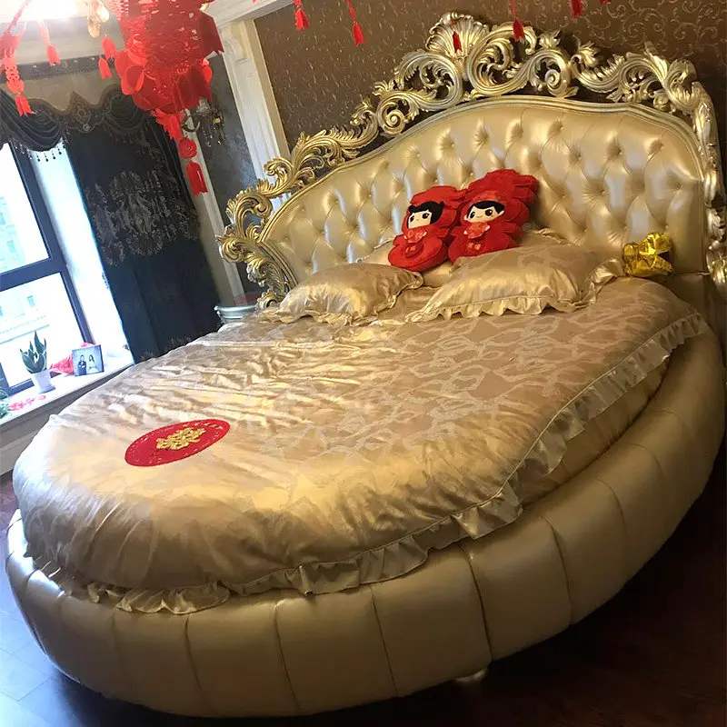 White Elegant Double BedDecoration Girls Style Wooden Circle Double Bed Modern Luxury Adults Cama Casal Furniture For Home