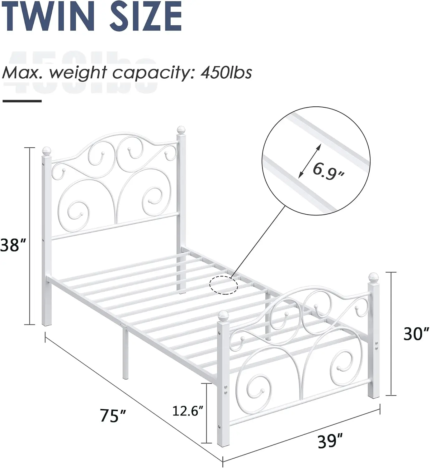 Twin Size Bed Frame Headboard Footboard Heavy Duty Metal Slat Support Platform Mattress Foundation No Box Spring Needed Easy Ass