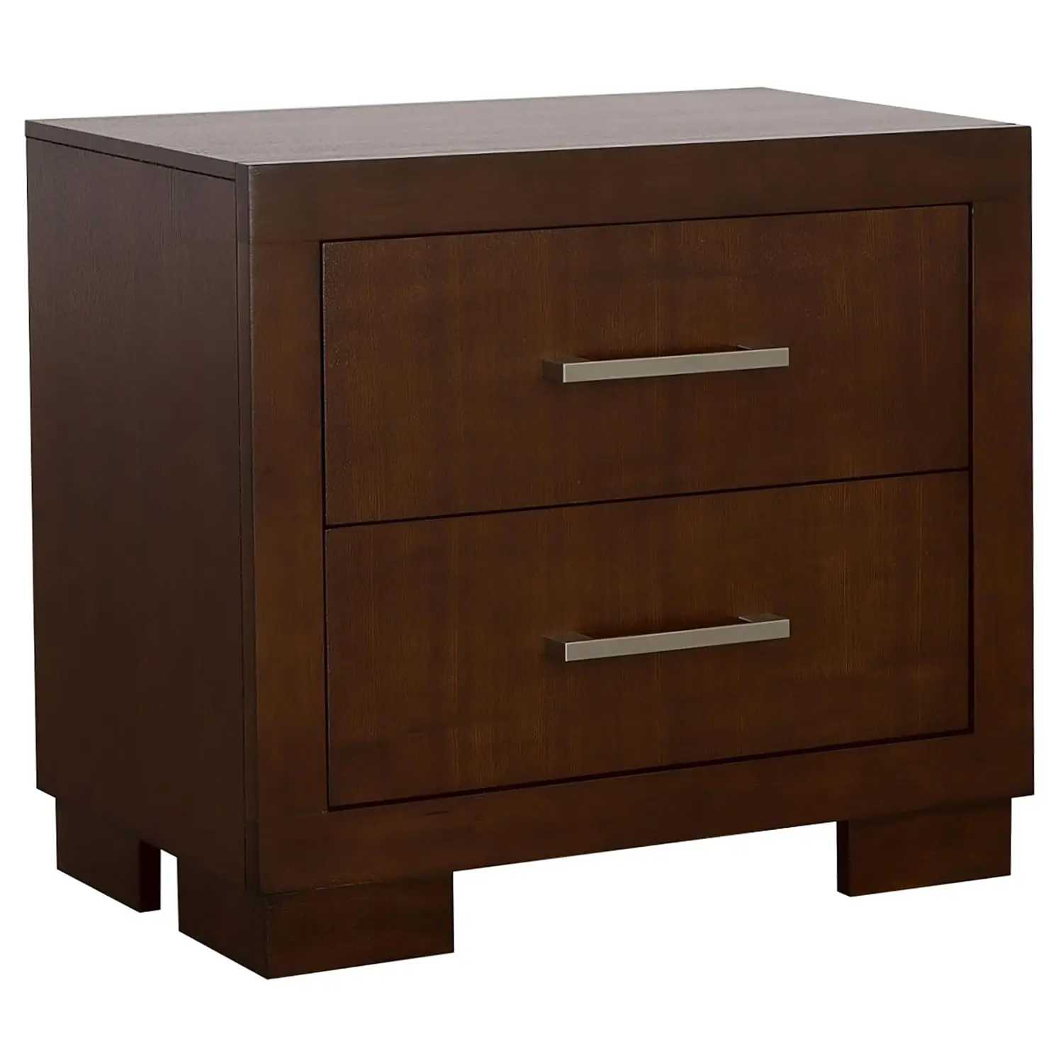 Wood 2-Drawer Nightstand with Felt-Lined Top Drawer, Silver Handles & Boxy Frame for Bedroom, Cappuccino, Customized