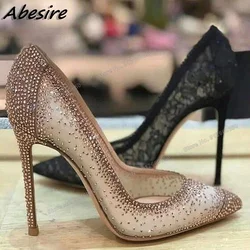 Abesire-zapatos de tacón alto y fino para mujer, calzado de tacón de aguja poco profundo, Sexy, color Beige y negro, a la moda, para fiesta, verano y primavera