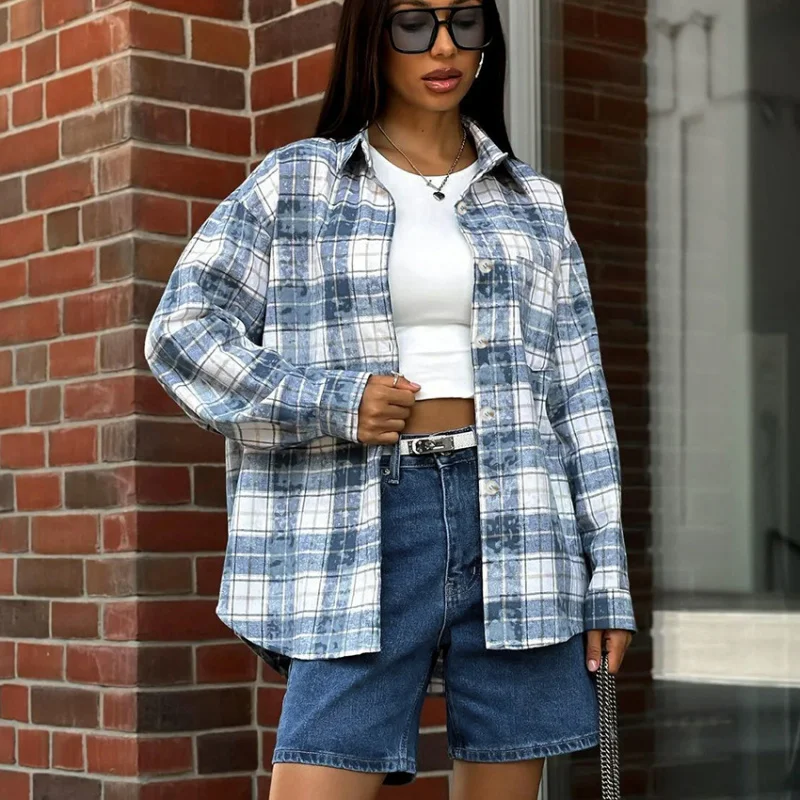 

Европейская и американская мода, осенне-зимняя классическая рубашка с длинным рукавом, новая универсальная свободная повседневная клетчатая рубашка