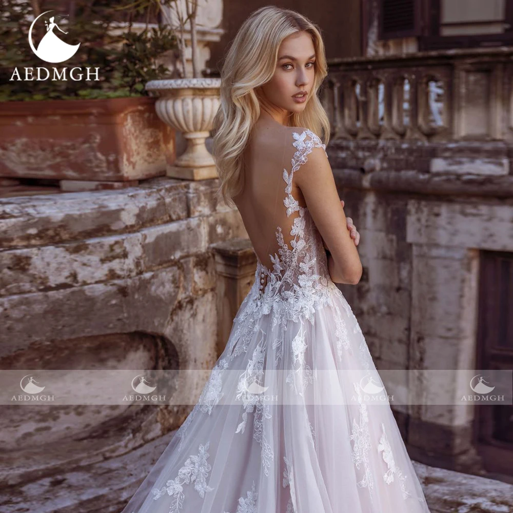 Aedmgh A-Line Vintage Wedding Dresses O-Neck Sleeveless Vestido De Novia Appliques Illusion Backless Custom Made Bridal Gown