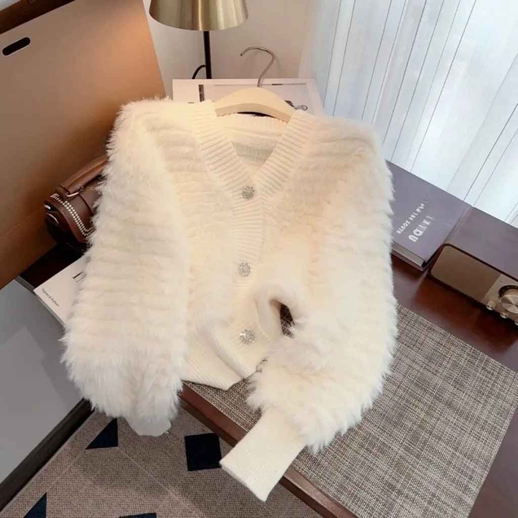 

Korean-Style Women's Cashmere Sweater Coat Heavy Industry Imitation Mink Soft Waxy Knitted Cardigan Top for Autumn Winter