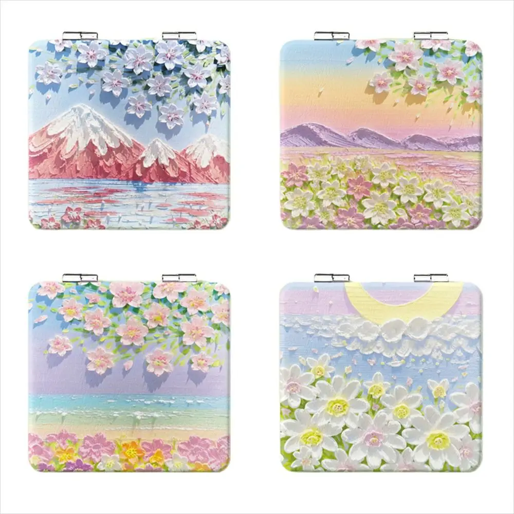 Tulip Square Makeup Mirror Double-Sided Oil Painting Cosmetic Mirror Vanity Compact Folding Mirror Makeup Accessories