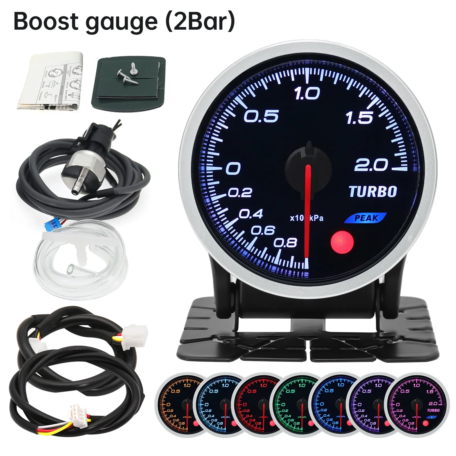 2 Inch 52 MM Rook Lens Gauge Auto Turbo Boost Meter Oliedrukmeter 3Bar 2Bar PSI Turbo Gauge 8 kleuren Backlight Met Elektron