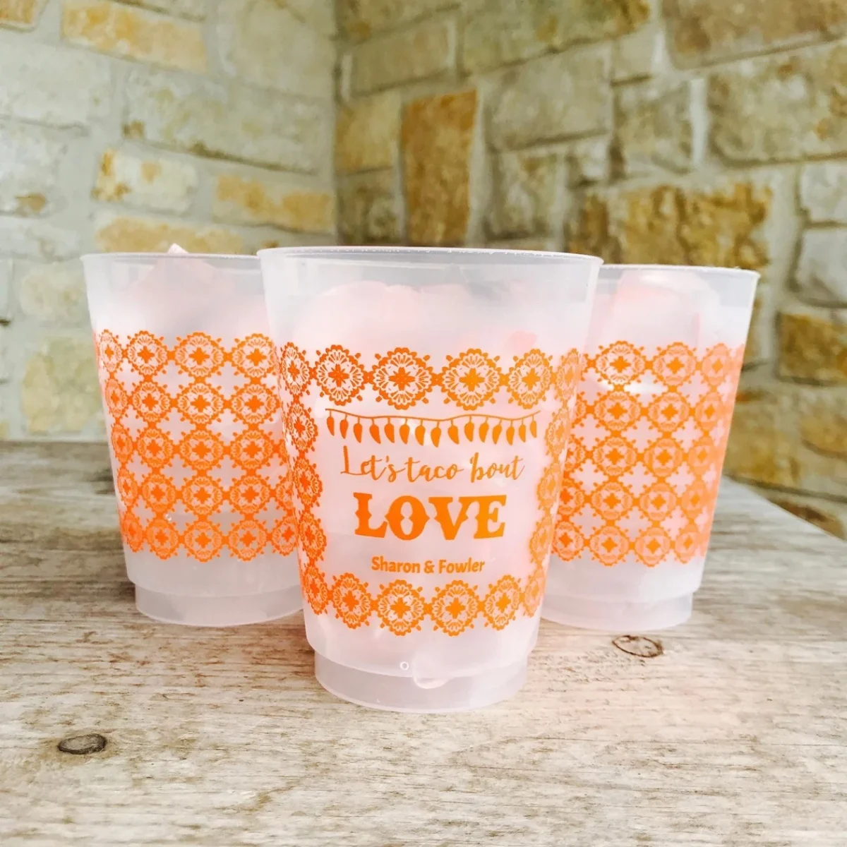 

10шт чашки Fiesta, персонализированные, небьющиеся, с монограммой, на заказ, морозный гибкий, помолвка, душ для пар, Lets Taco Bout Love,