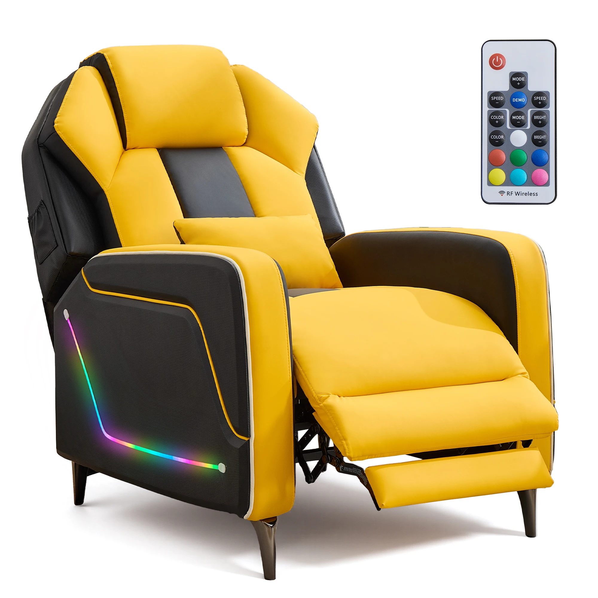 TCGBKAF LED Gaming Recliner Chair Ergonomic Video Game Reclining Chair with Footrest Lumbar Pillow & Side Pocket Home Theater Recliner Sofa Chair for Gaming Room Living Room Bedroom