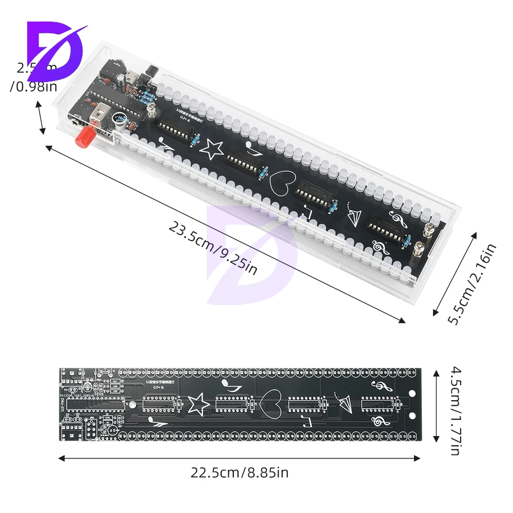 تيار مستمر 5 فولت 32 قطعة طيف الموسيقى إيقاع ضوء الصوت المنشط LED الإلكترونية لتقوم بها بنفسك مجموعة ممارسة اللحام واجهة USB المصغّر #4