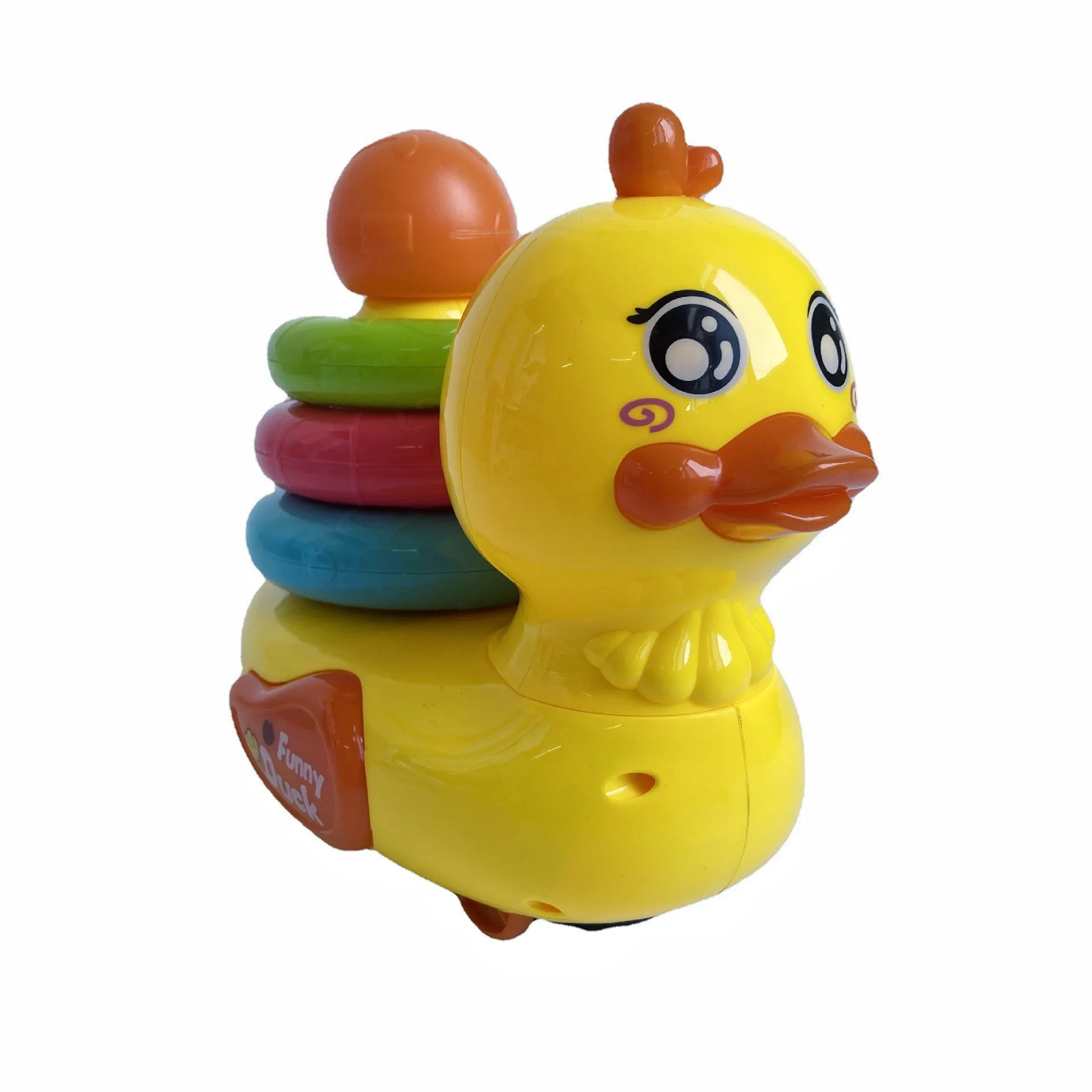 Little Yellow Duck Toy Universal Driving Light Music Cartoon Electric Duck Toy With Teether Puzzle Ring Gift