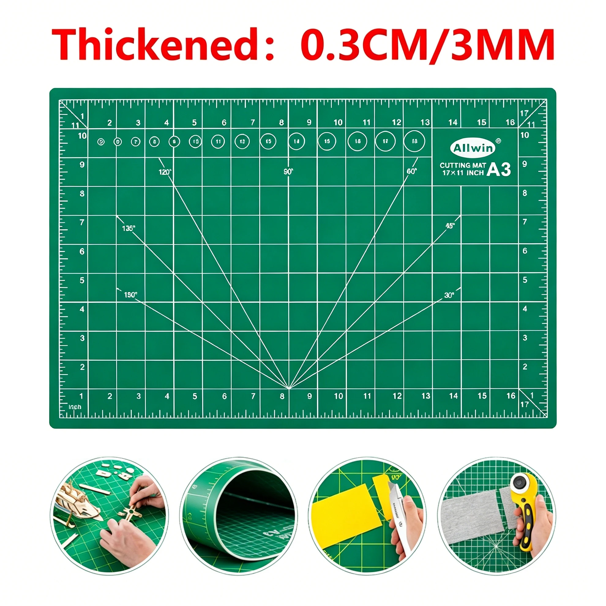 Tapetes de Corte de Papel A2/A3/A4 de 3MM em PVC, Tapete de Corte Autorregenerativo de 3 Camadas, Base Não Danificadora para Costura, Quilting e Artesanato