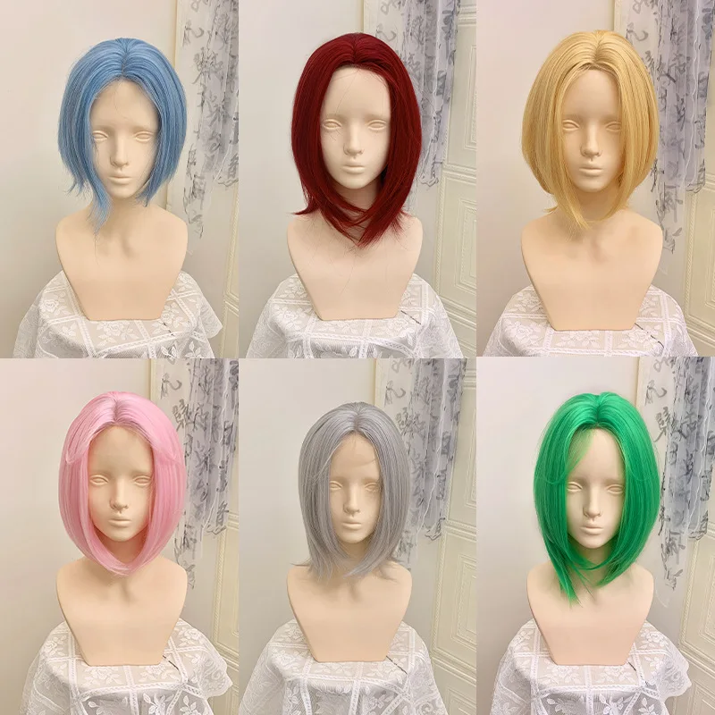 Short Wig Universal Cosplay Wig Lace Front Synthetic Wigs Multi-color Optional Anime Styling 30cm Short Hair for Party