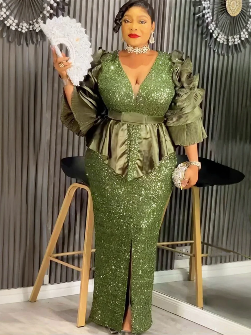 

Африканские вечерние платья больших размеров для женщин, Дашики, сексуальное облегающее длинное платье с разрезом, элегантный наряд, мусульманское свадебное вечернее платье