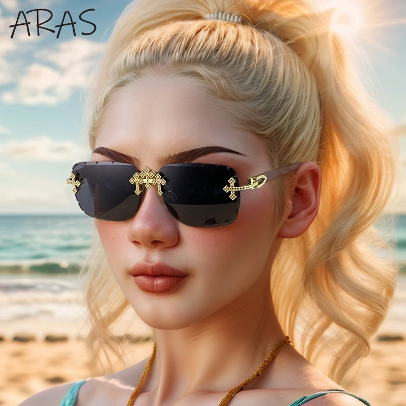 

Vintage Rimless Square Punk Sunglasses Women 2025 Luxury Brand Fashion Cut Edge Sun Glasses For Lady Metal Frameless Eyewear