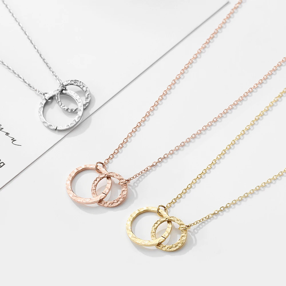 Stainless Steel Necklaces for Women Fashion Thin Chain Minimalist Dainty Double Circle Pendant Necklace on The Neck Jewelry Gift image 6