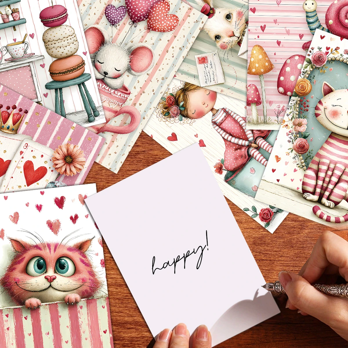 20개입 미학적 사랑 테마 엽서, 토끼 일러스트레이션, 집 벽 장식용, 발렌타인데이, 부활절 파티 장식, 선물 포장 카드