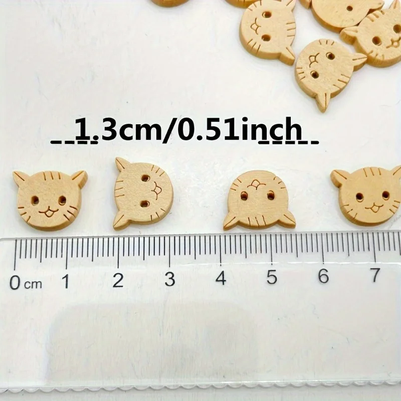 100pcs Wooden Cute Cat Buttons, 2 Holes, Wood Kitty for Coat Sweater Sewing Knitting Crochet DIY Craft view 3