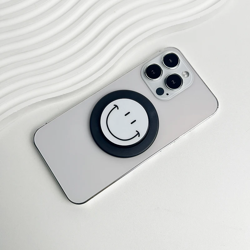 Socket Talk Tok Grip Cute Happy Face Phone Holder For Magsafe IPhone Mac Samsung Safe Ring Finger Expanding Stand