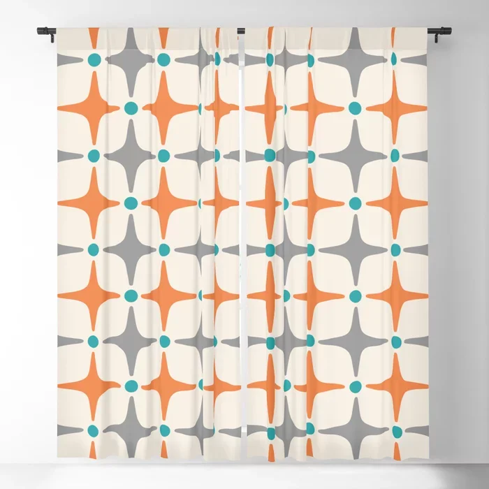 

Modern Star Pattern Grey and Orange Blackout Curtain 3D Print Window Curtains for Bedroom Living Room Decor Window Treatments