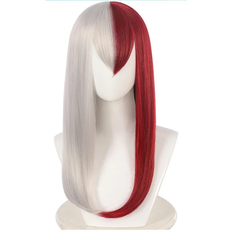 

Half Grey Red Anime Cosplay Wig, Short Fluffy Straight Wigs, Halloween...