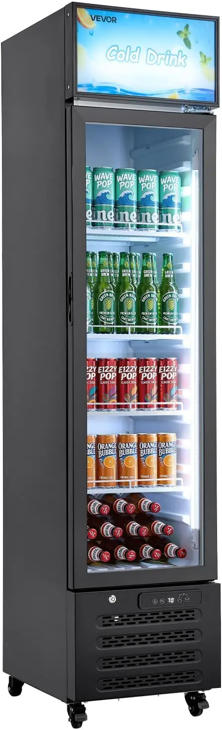 Commercial Merchandiser Refrigerator, 7.5 Cu.Ft / 213 L Glass Door Display Refrigerator, Upright Beverage Cooler with Customizab