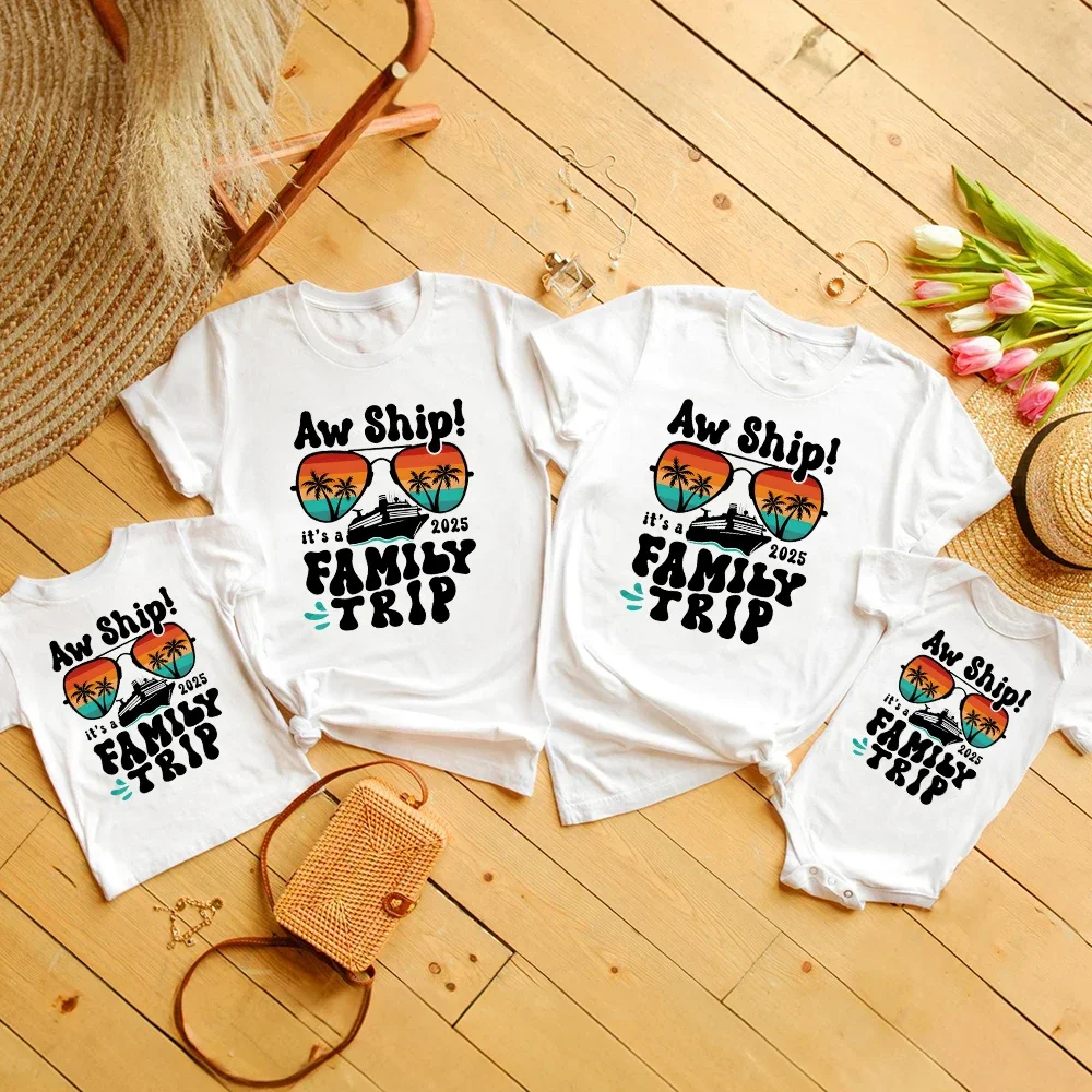 

Aw Ship Printed Family Cruise Shirts 2025 Dad Mom Kid Baby Ship Vacation New Tee Shirts Family Matching Tee Shirt Clothing