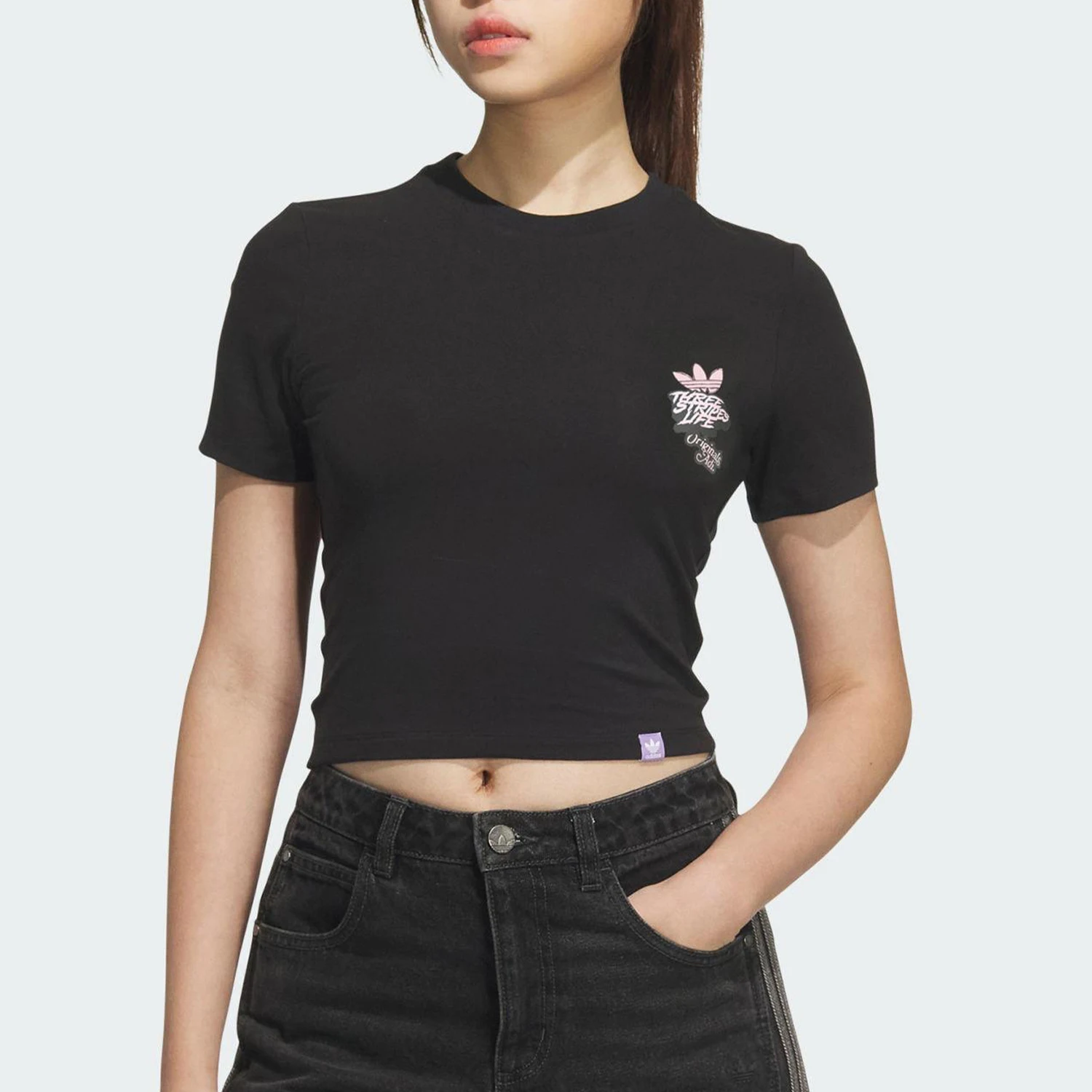 

Adidas genuine 2025 Women's Round Neck Cropped Slim Sports Short Sleeve T-Shirt JN1680