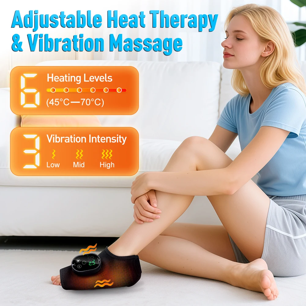 

New Electric 3-in-1 Ankle Calf Foot Vibration Massager 6 Levels Hot Compress Massage Ankle Brace Plantar Fascia Leg Muscle Relax