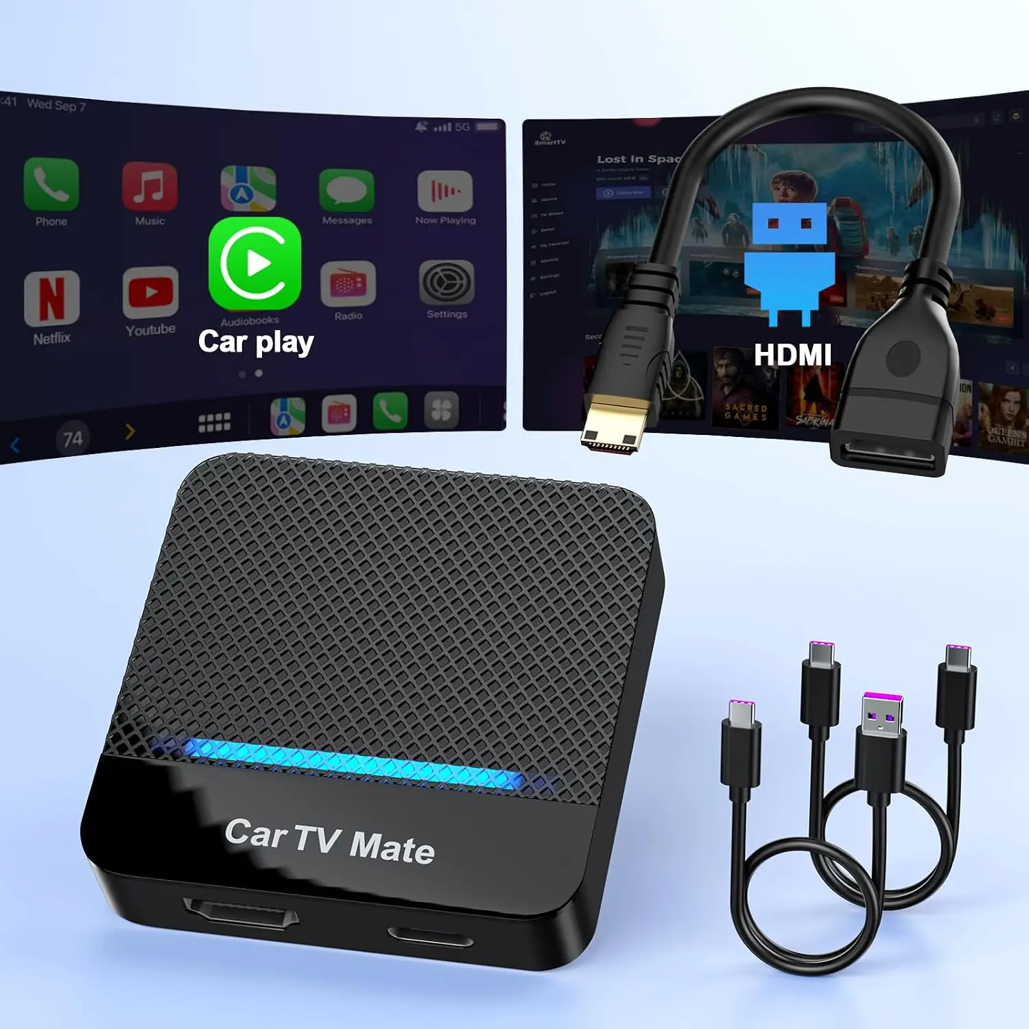 2-in-1 Car TV Mate Pro—Wireless CarPlay Adapter & HDMI Multimedia Adapter For TV Stick Converter/Game Consoles/Set-Top Box/Scree