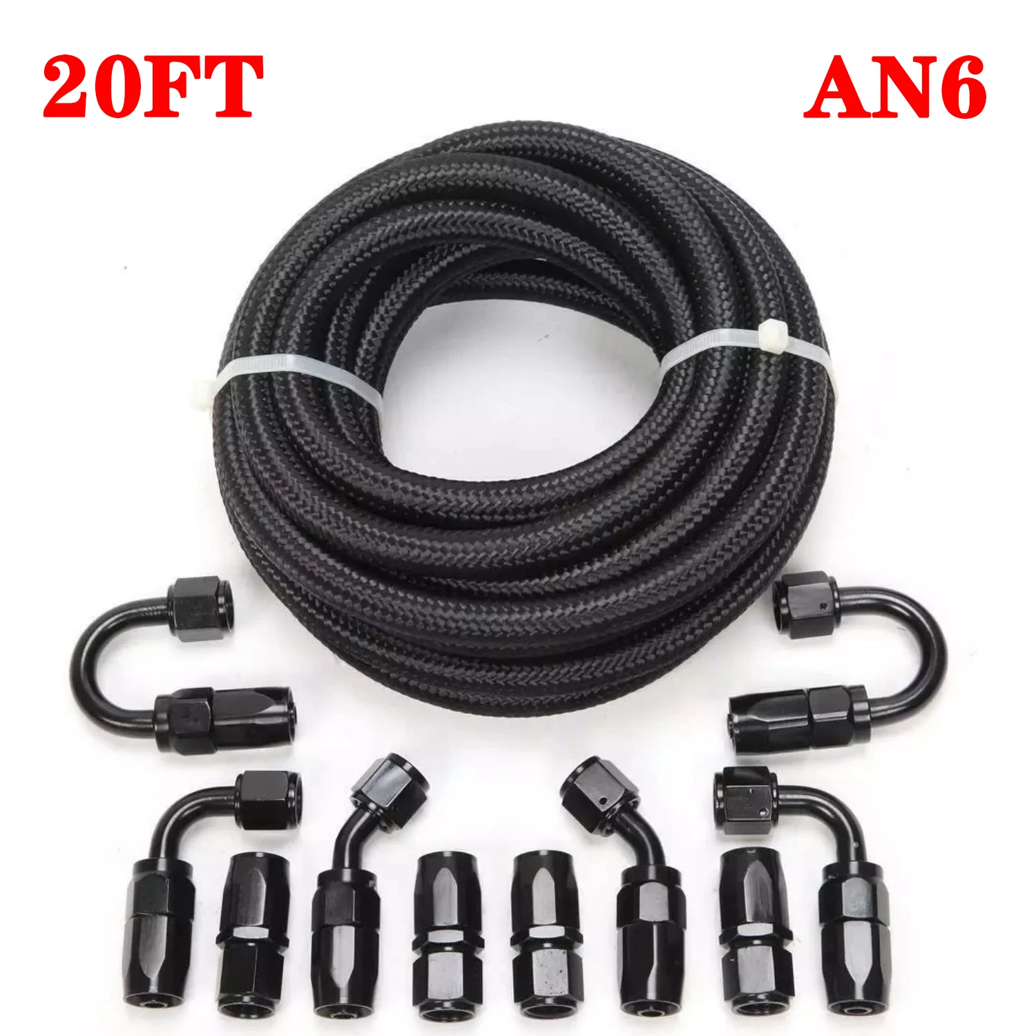 Racing Car 20FT 6M 6AN Stainless Steel Black Braided Oil Fuel Hose Line 20 Feet +Swivel End Fitting engines and spare parts