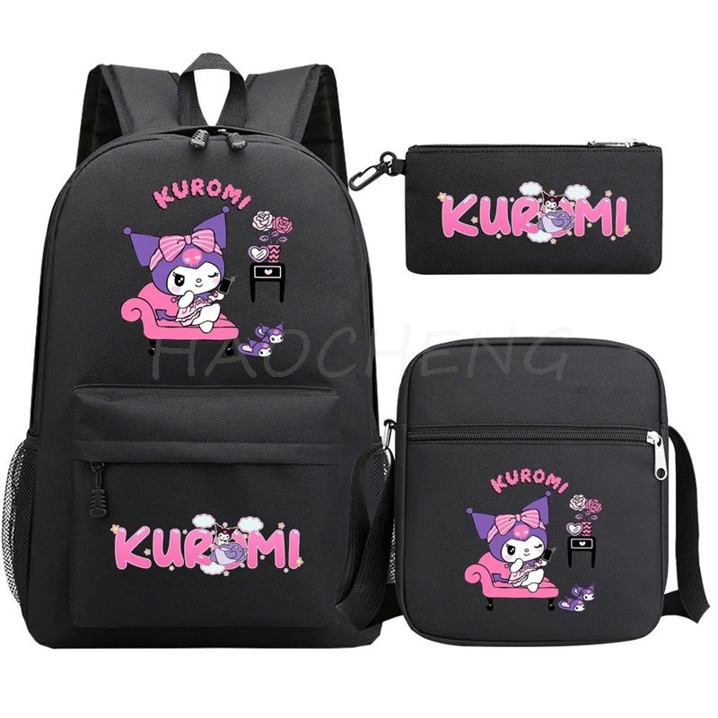 Mochilas Lovely Kuromi Melody Fashion Backpack 3Pcs/Set School Bag Girl Students Laptop Backbag Teenage Casual Travel Waterproof