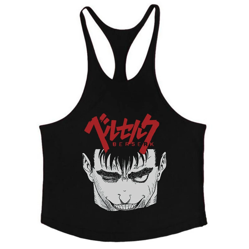 Berserk Grafik-Tanktop aus Baumwolle für Herren, Sommer, ärmellos, Y-Back-Weste, für Fitness, Muskeltraining, sportliches Workout, Unterhemd, Activewear – Detail 6