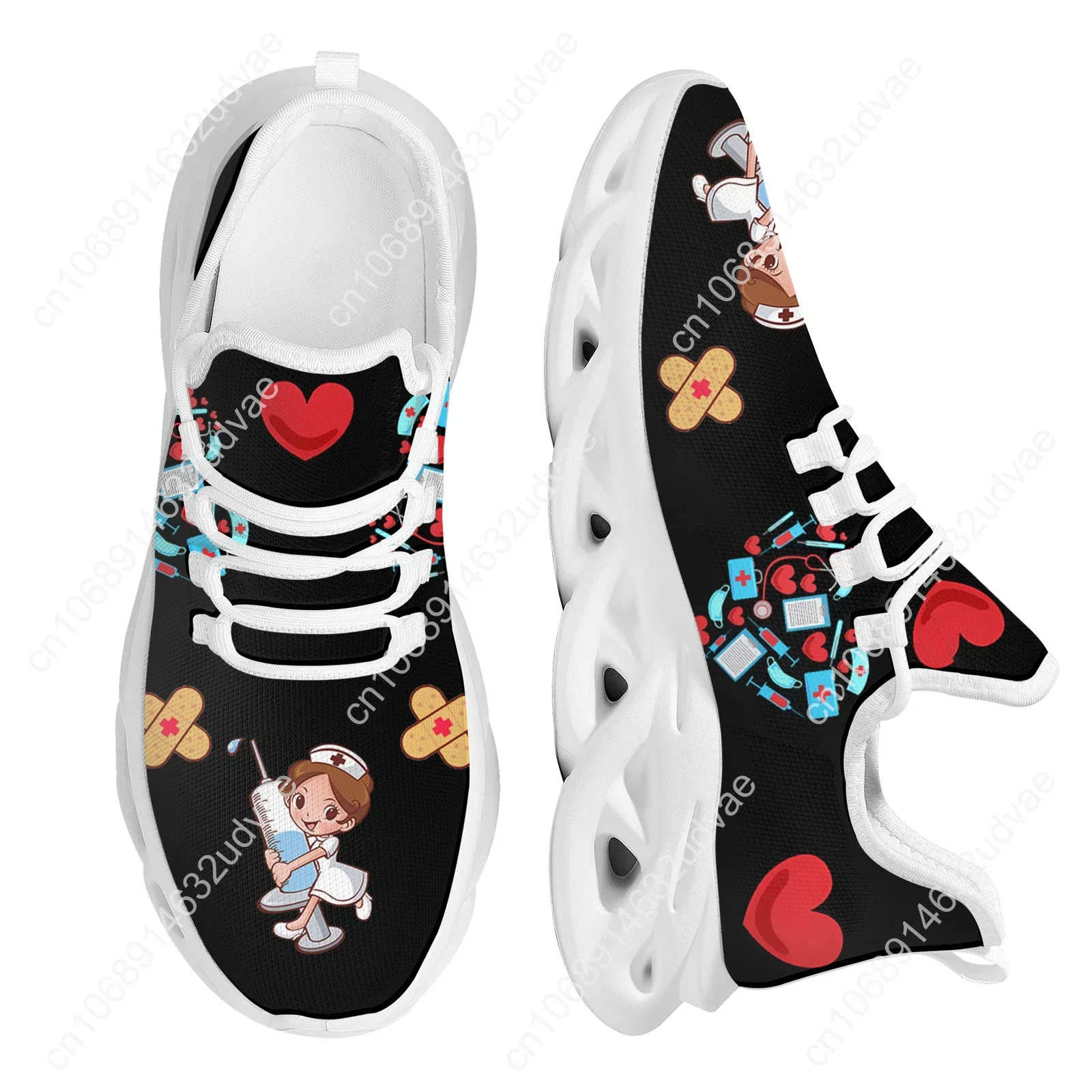 Lovely Nurse Medical Healthcare Print Ladies Platform Shoes Light Mesh Running Sneakers Casual Nurse Shoes For Women