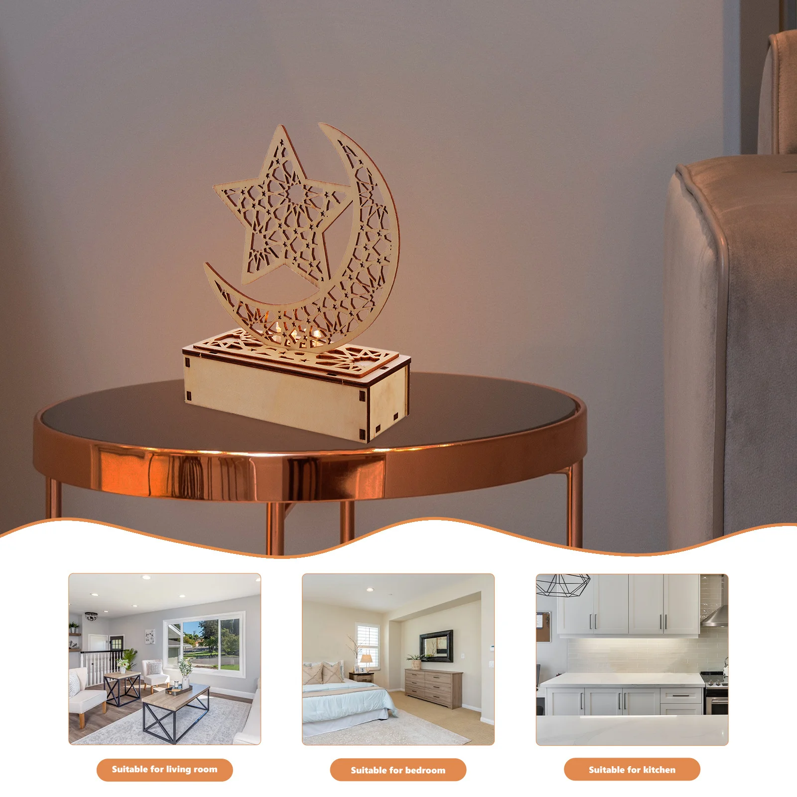 木製ムーンランプ ラマダン スターライト ホームデコレーション イード・ムバラク装飾 イスラム装飾 木製ナイトライト