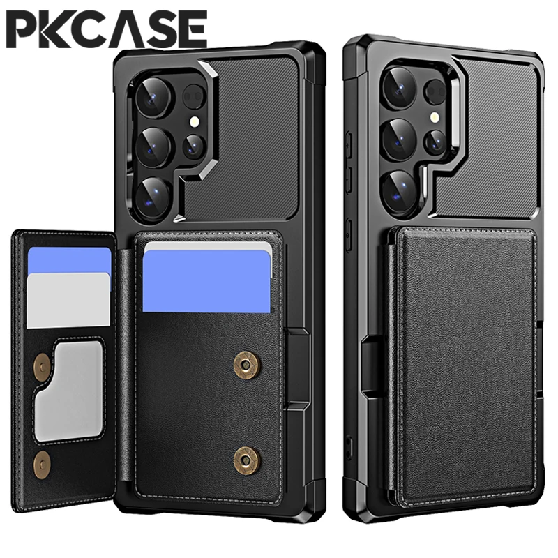 

Чехол PKCASE с левым и правым откидным слотом для карт для Samsung S25 S24 S23 FE Plus S22 Ultra A56 A36 A26 A16 A55 A35 A05 A54 A34 Cover
