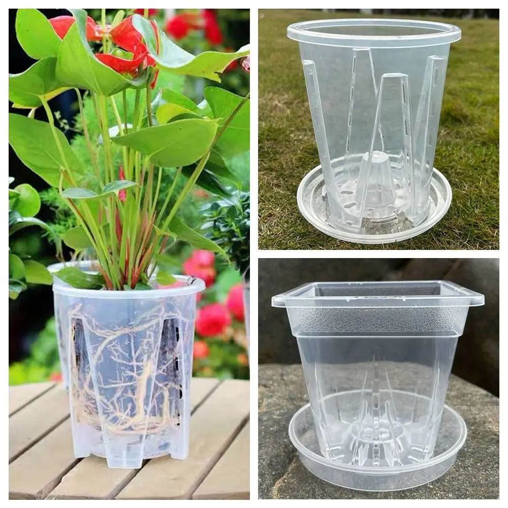 Plastic Transparent Flower Pot Clear Round Square Phalaenopsis Orchid Potted Stomata Accessories Plant Pot with Holes Home Decor