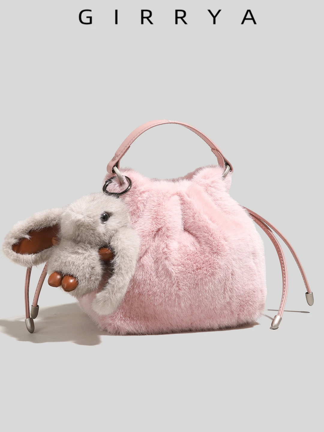 

GIRRYA Осенне-зимняя маленькая роскошная меховая сумка-ведро, женская сумка через плечо, молодежная повседневная мягкая сумка из полиэстера