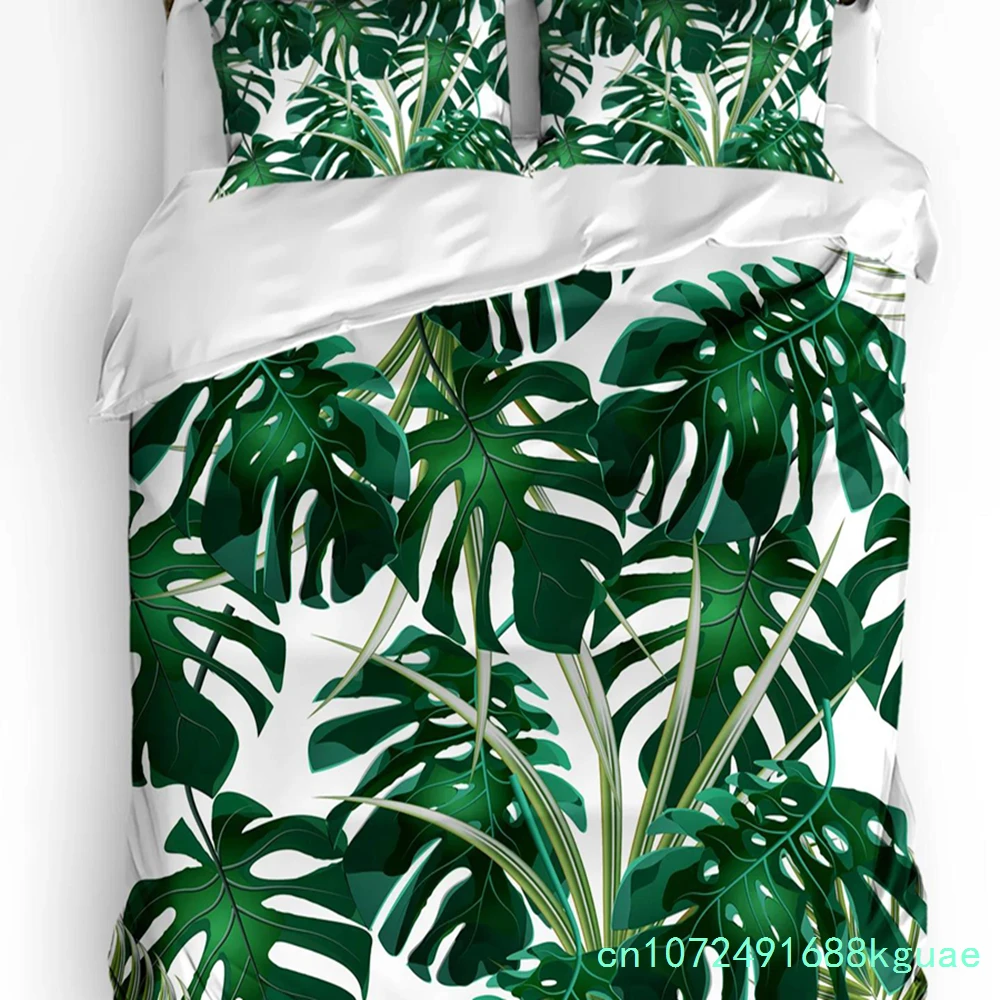 3pcs Bedding Set Tropical Jungle Leaves Monstera Green Home Textile Duvet Cover Pillow Case Boy Kid Teen Girl Bedding Covers Set