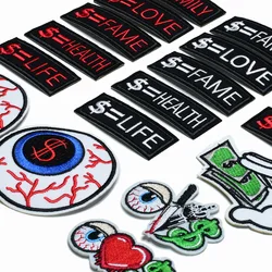 Black White Red English Emblem Clothing Accessories Badge Sticker Embroidered Embroidery Sticker Iron-on Patches