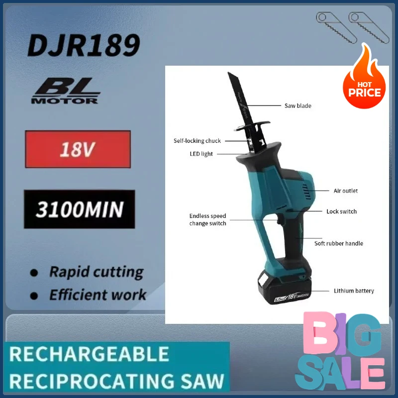 Misura Makita DJR189 Sega alternativa elettrica a batteria Sega da taglio per legno e metallo Batteria al litio Sega portatile per batteria Makita 18V