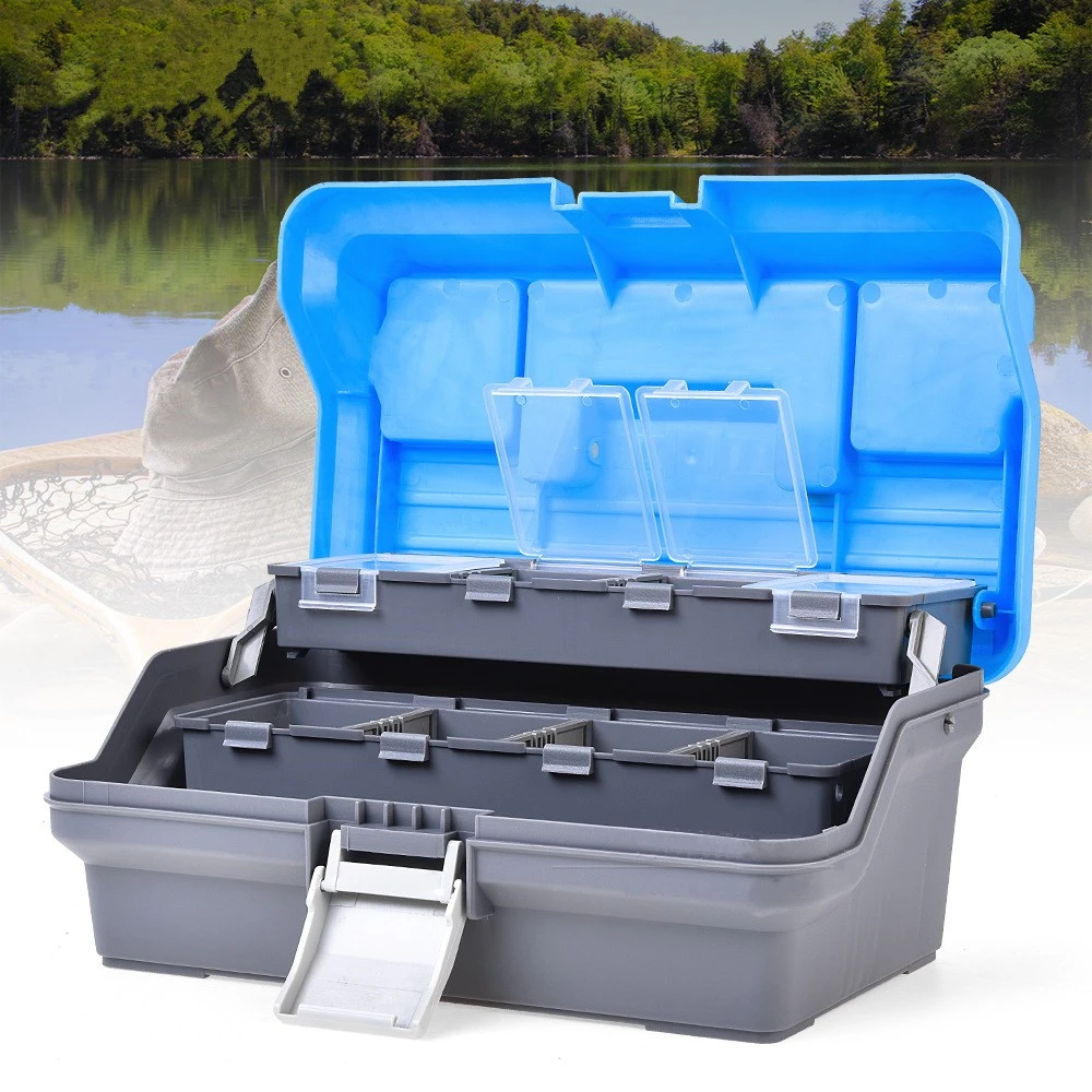 

32cmX19cmX14.5cm 3 Layers Fishing Tackle Box Lures Hooks Safety Clips Anti Wind Europe Reservoir Fishing Accessories Storage Box