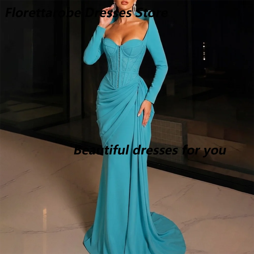 Elegant Evening Dress Sweetheart Neck Long Sleeve Corset Draped Mermaid Formal Party Gown Wedding Guest Prom Dress Customized