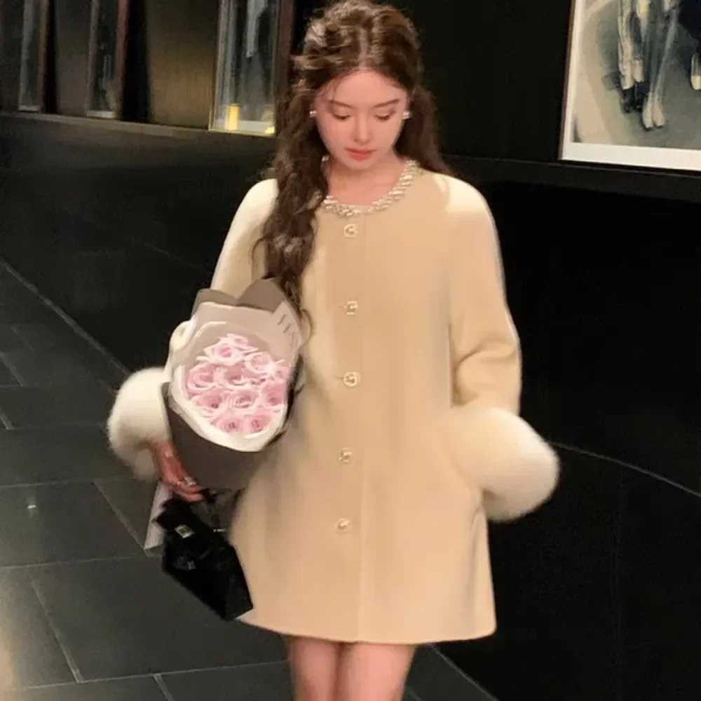 Woolen Coat Beaded Fox Fur Double-sided Cashmere Coat Women Real Fox Fur Jacket Female 2024 New Autumn Winter Korean Style #5