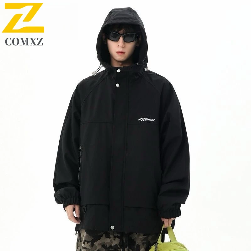 

COMXZ Мужская уличная куртка ветрозащитная легкая походная куртка с капюшоном свободного покроя дорожная ветровка повседневное спортивное тактическое пальто