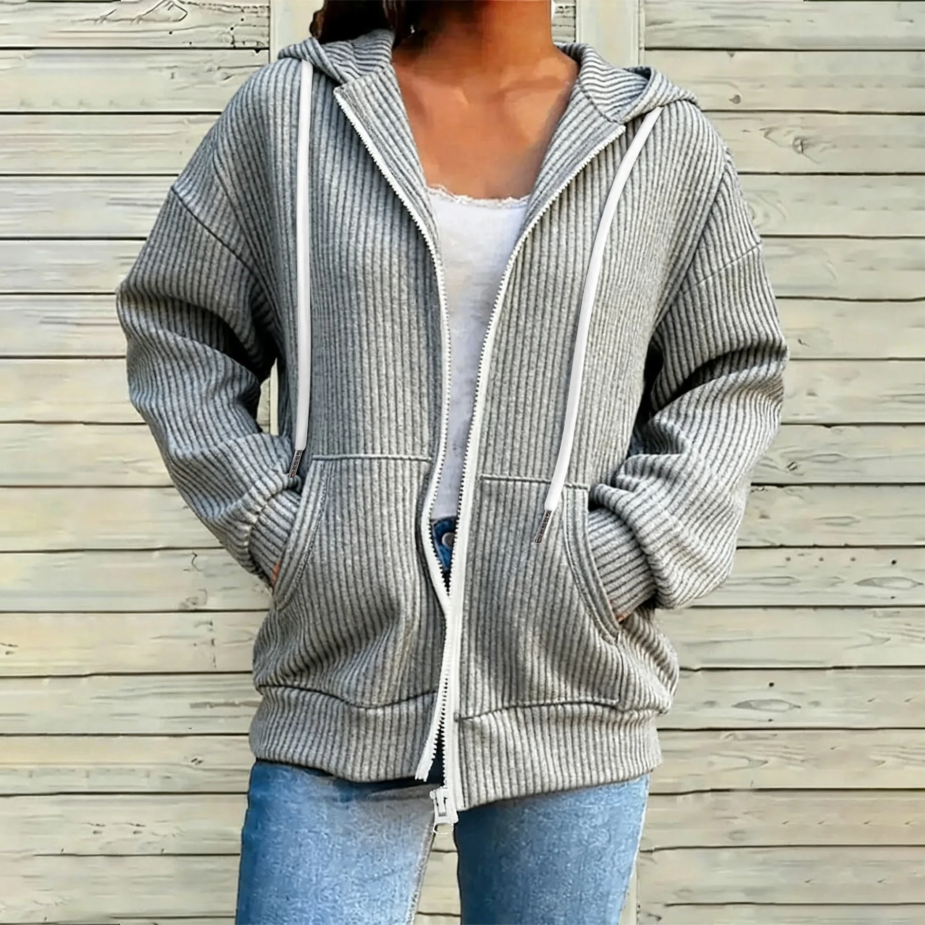 2026 الأزياء الأوروبية والأمريكية للسيدات الترفيه حفرة شريطية الرمز البريدي هوديي #1