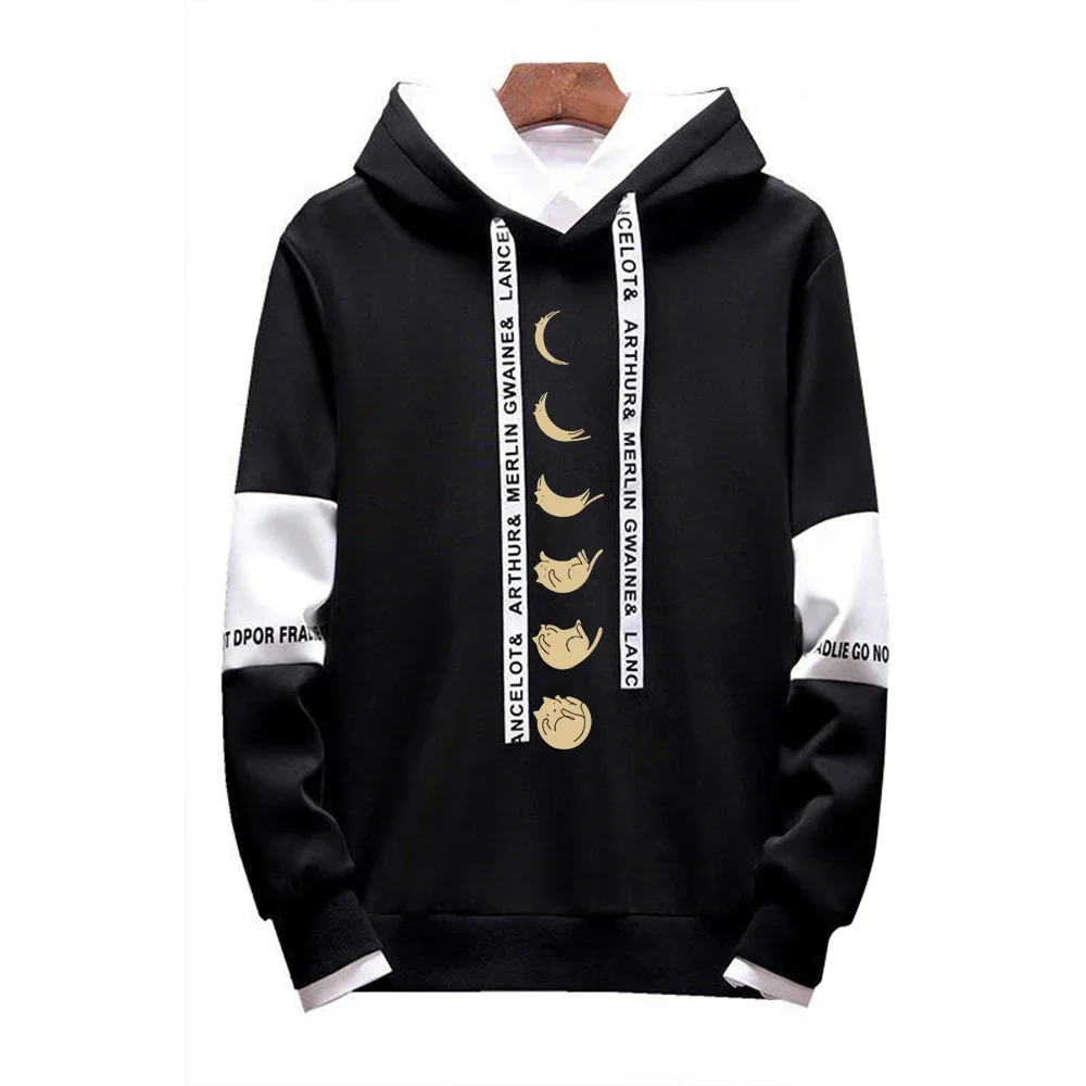 

Men's Hooded Tracksuit Letter Black White Color Matching Hoodies Outdoor Sportwear Leisure Fashion Streetwear Clothes